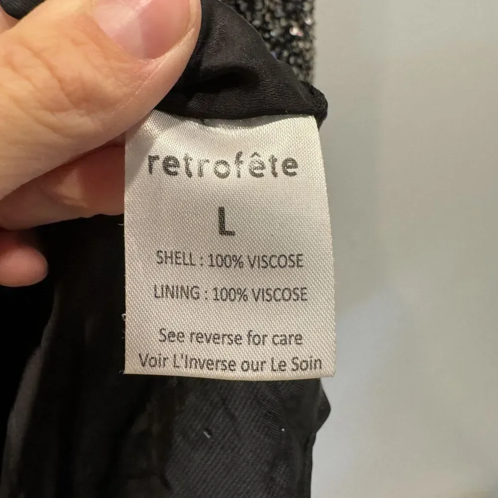 NWOT Retrofete Dress Full Sequin Summer Party Black Long Sleeve Women sz Large - Picture 7 of 12